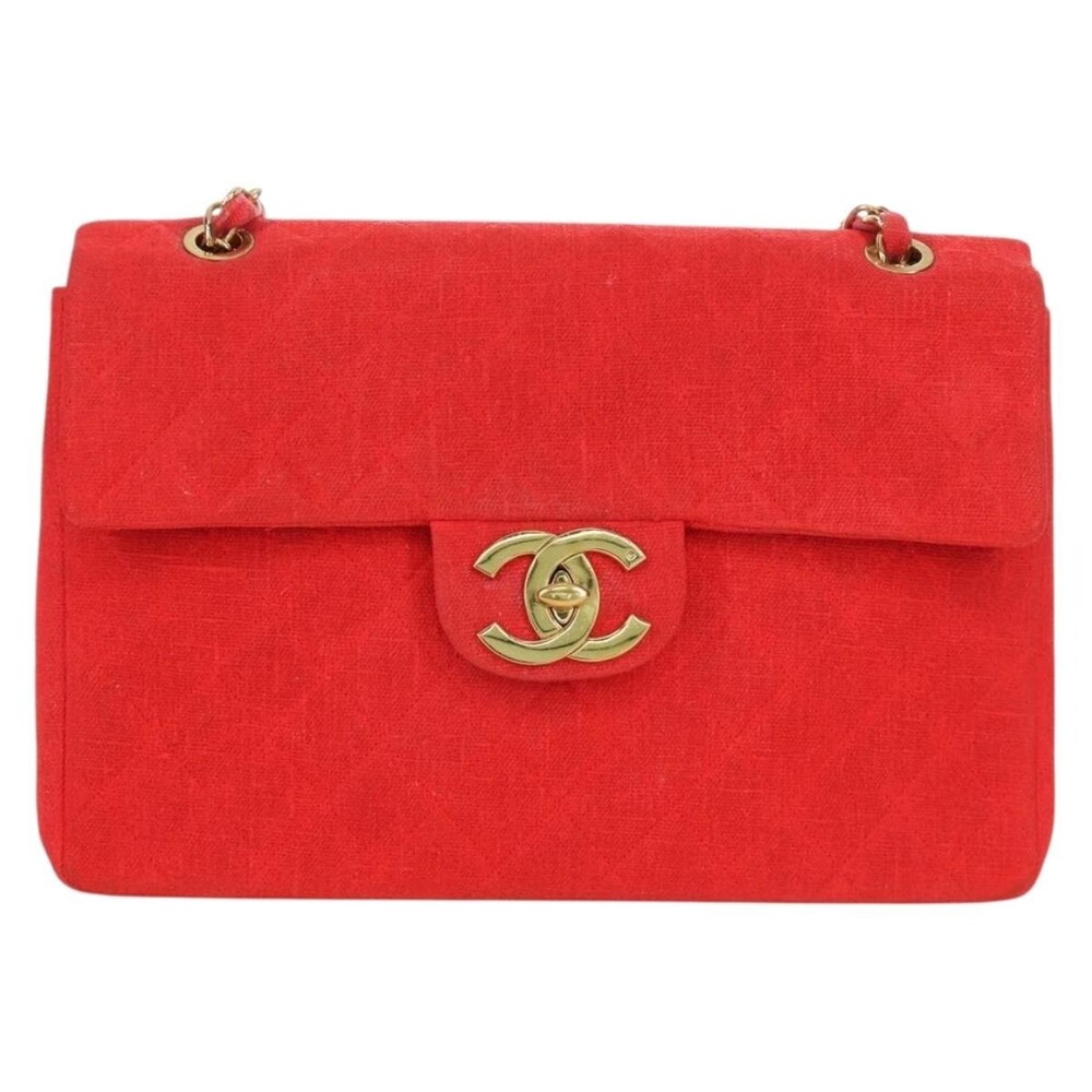 Chanel Canvas Big Matelasse 35 Chain Shoulder Bag Gold